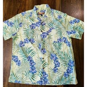 Havana Jack's Cafe Hawaiian Shirt Men's XL Green Blue Floral Print 100% Rayon